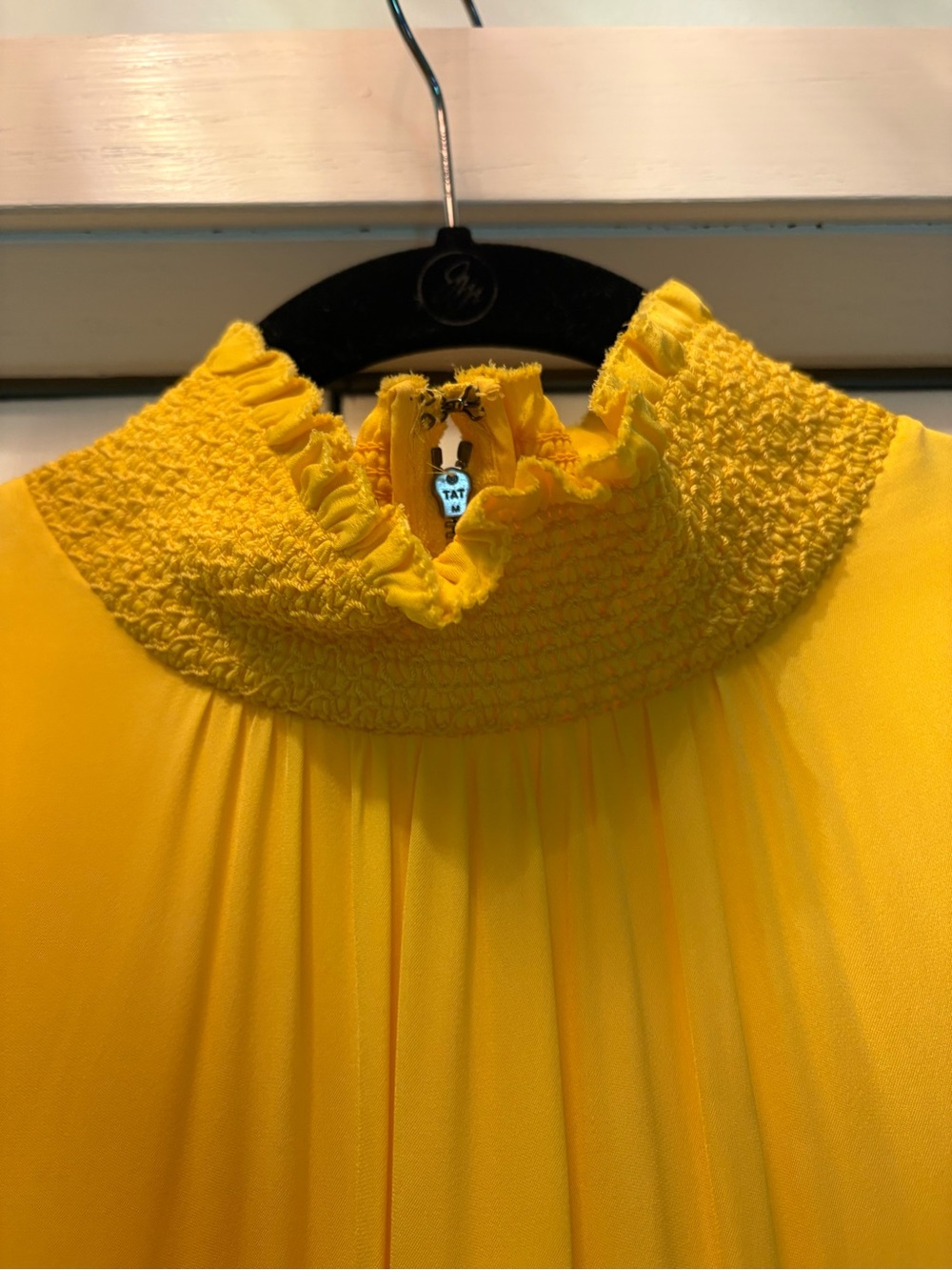 Alice + Olivia Yellow Tiered Mini Dress with Smocked Neck - Picture 3 of 4